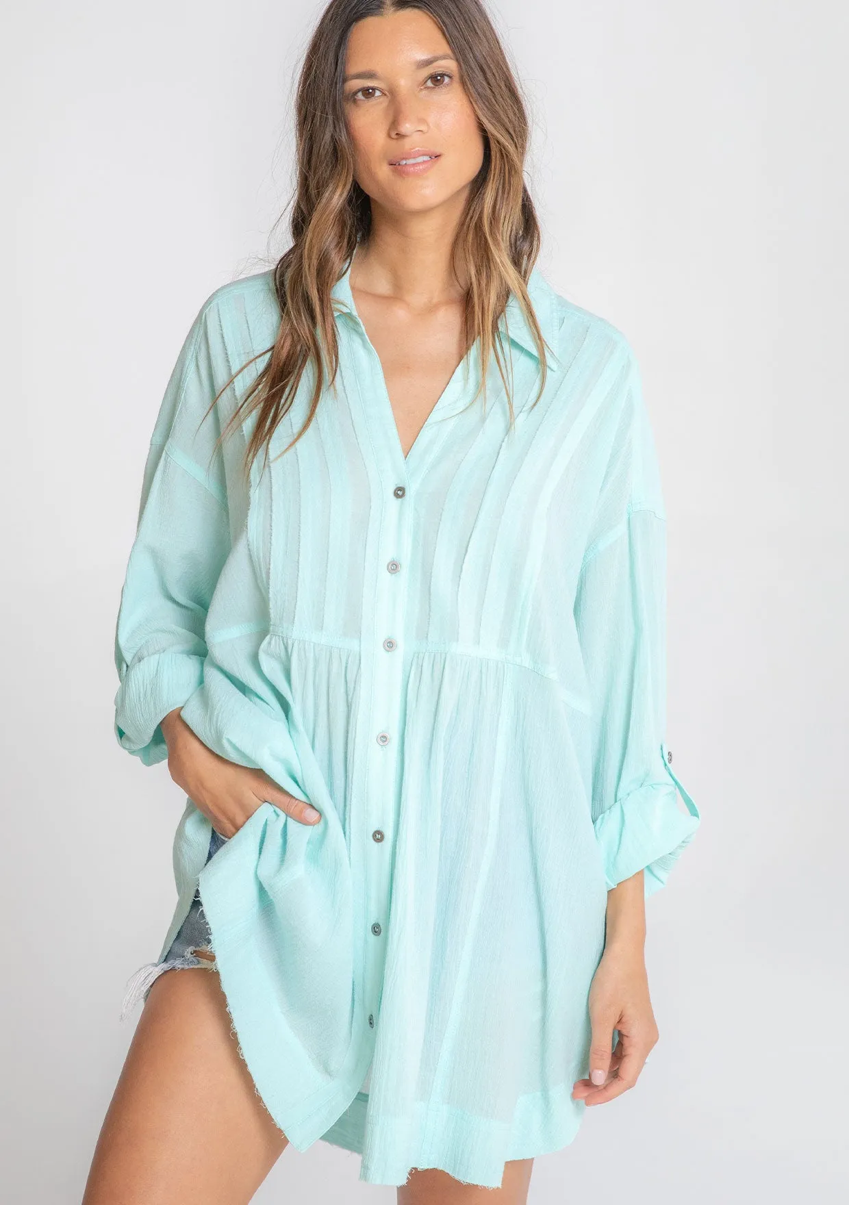 Long Sleeve Oversized Button Down Tunic