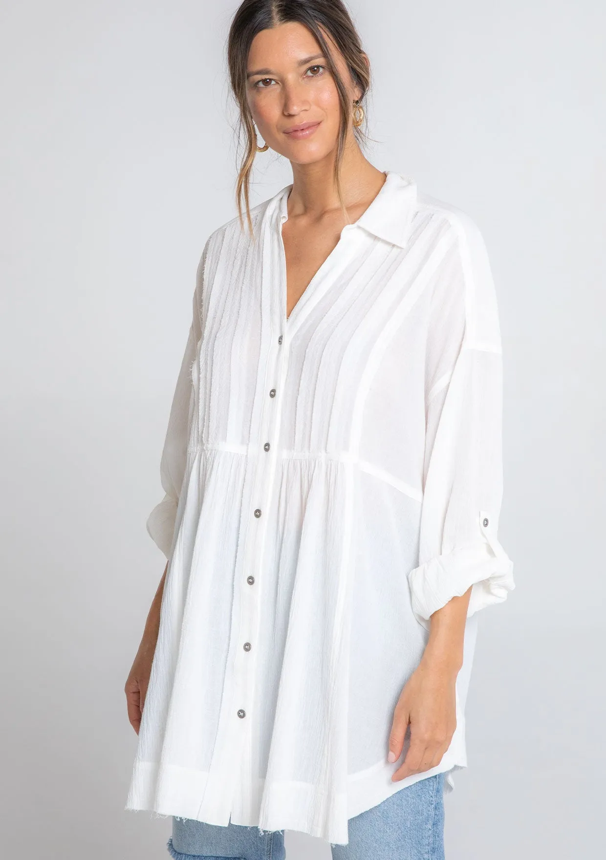 Long Sleeve Oversized Button Down Tunic