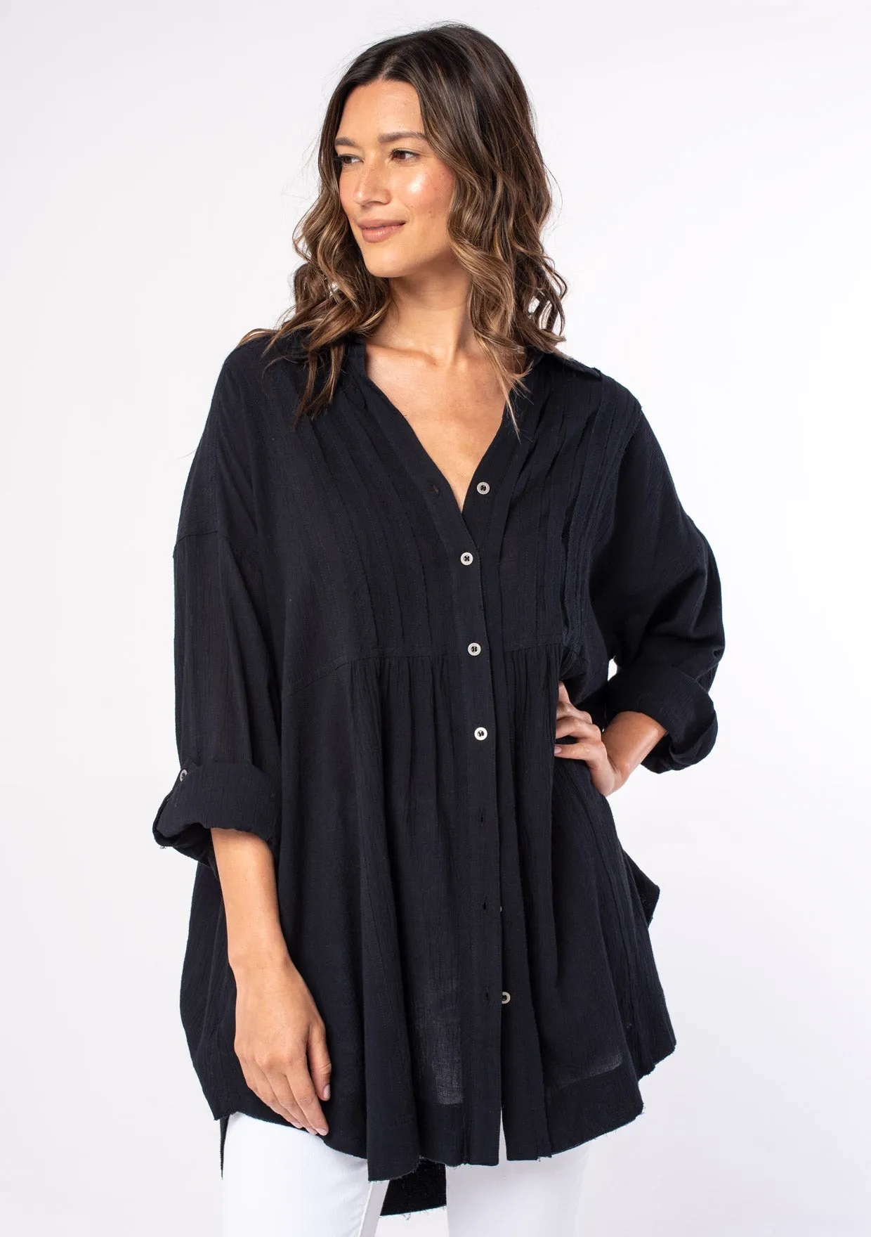 Long Sleeve Oversized Button Down Tunic