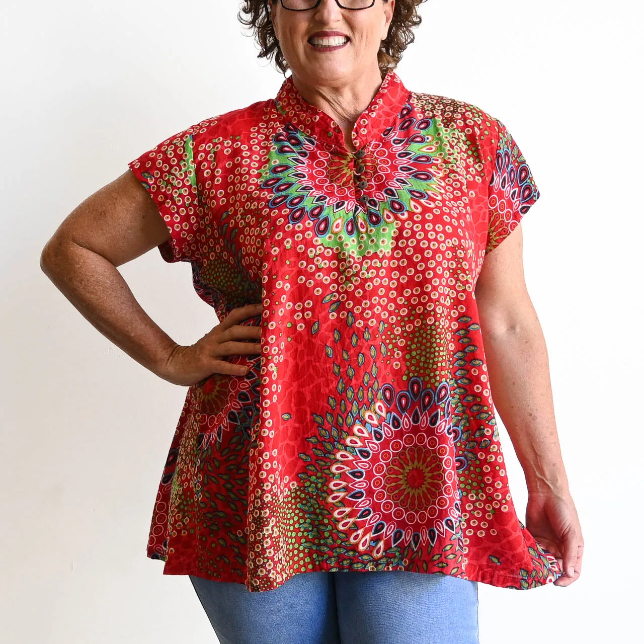 Loose Fit Cotton Tunic Top by KOBOMO - Mandala