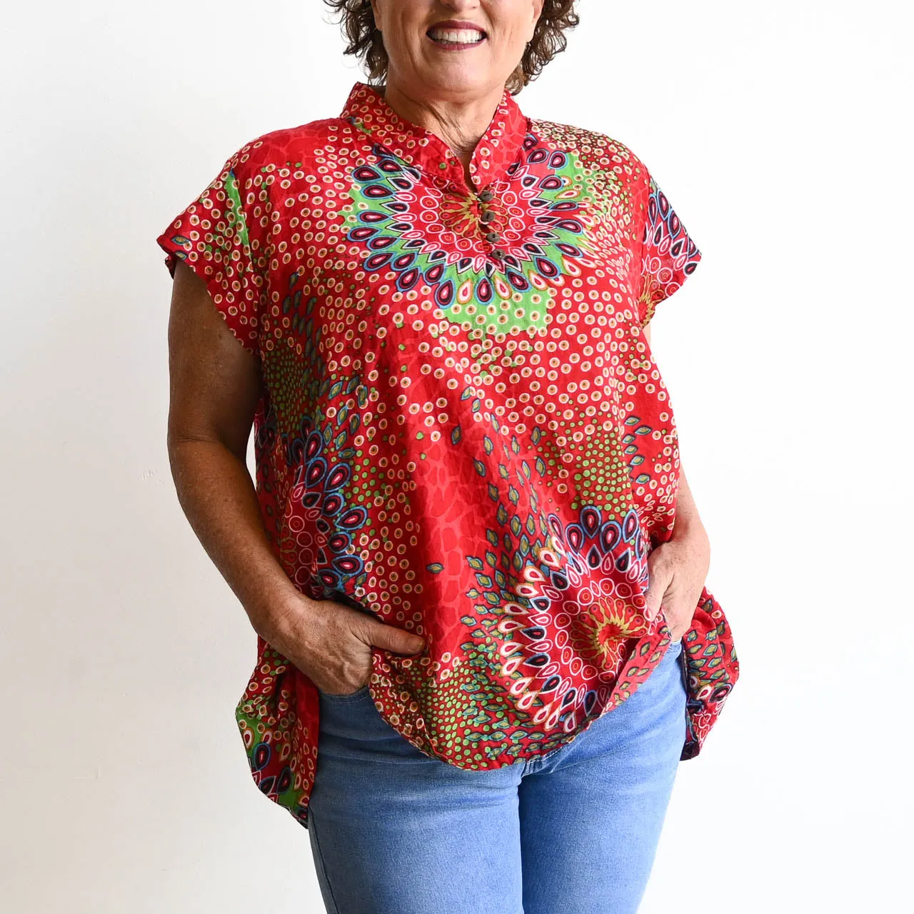 Loose Fit Cotton Tunic Top by KOBOMO - Mandala