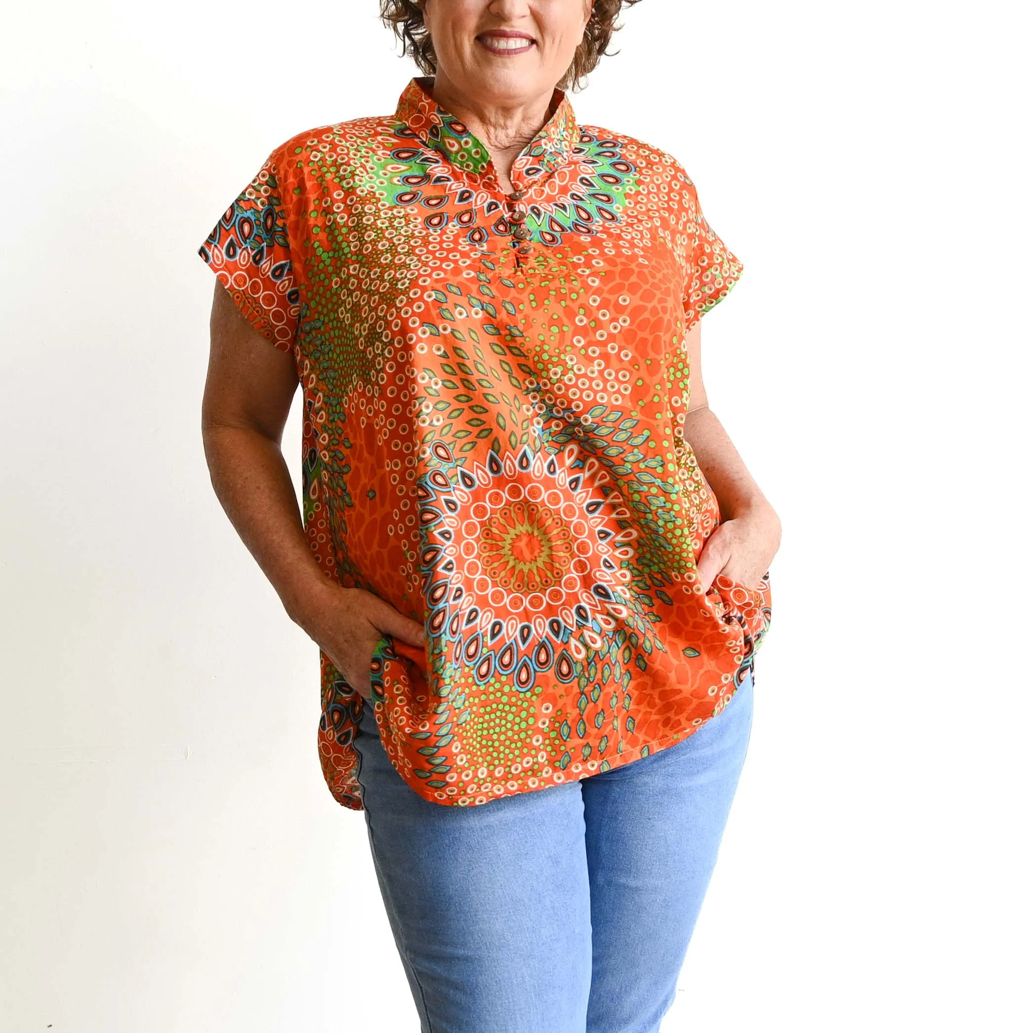 Loose Fit Cotton Tunic Top by KOBOMO - Mandala