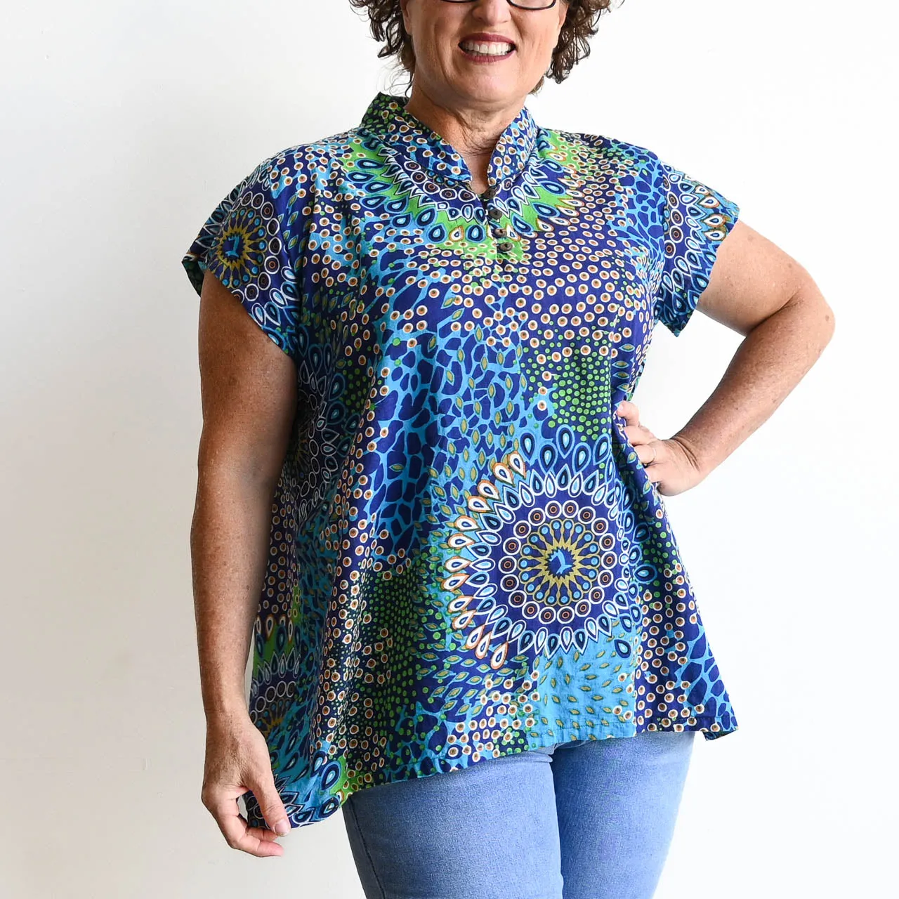 Loose Fit Cotton Tunic Top by KOBOMO - Mandala