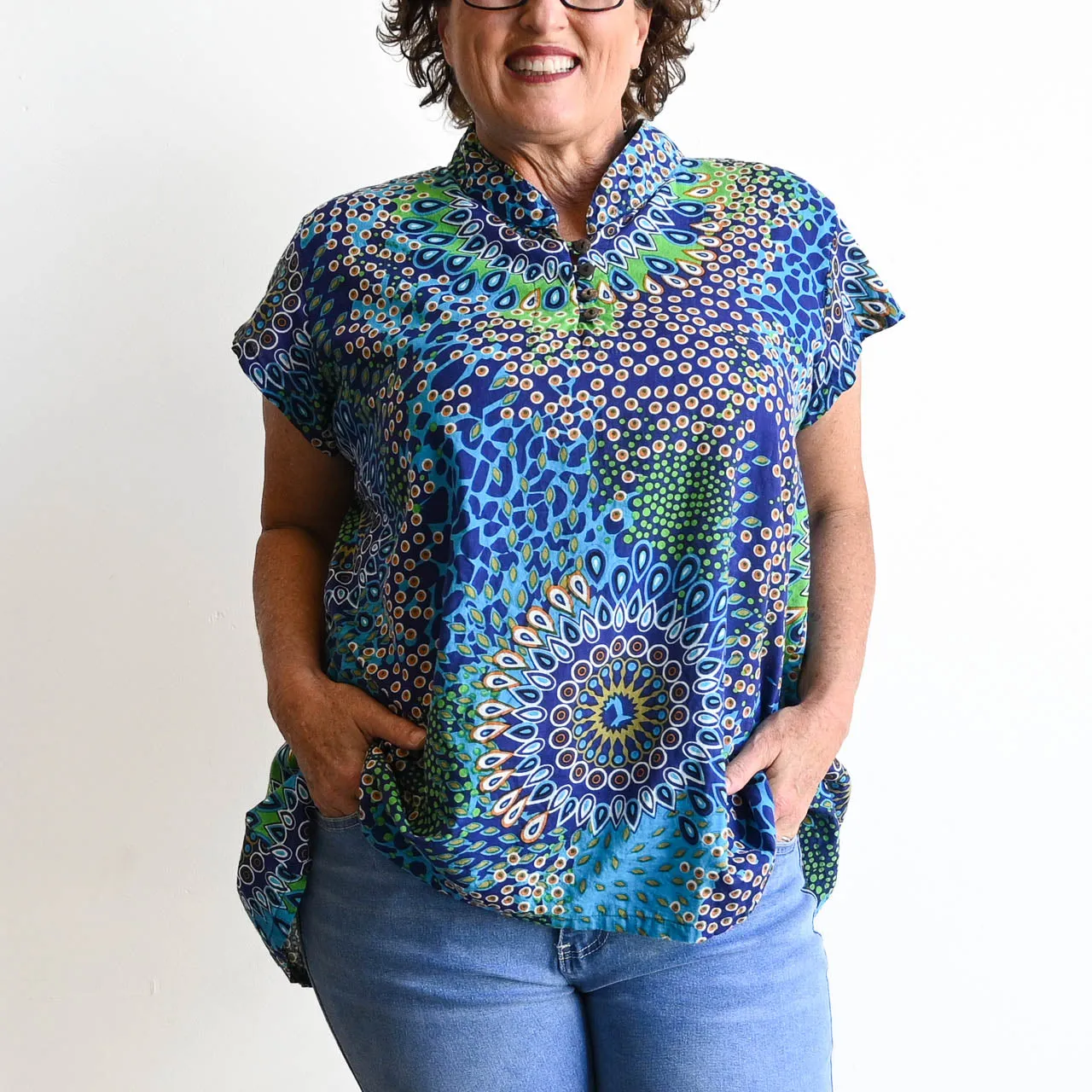 Loose Fit Cotton Tunic Top by KOBOMO - Mandala