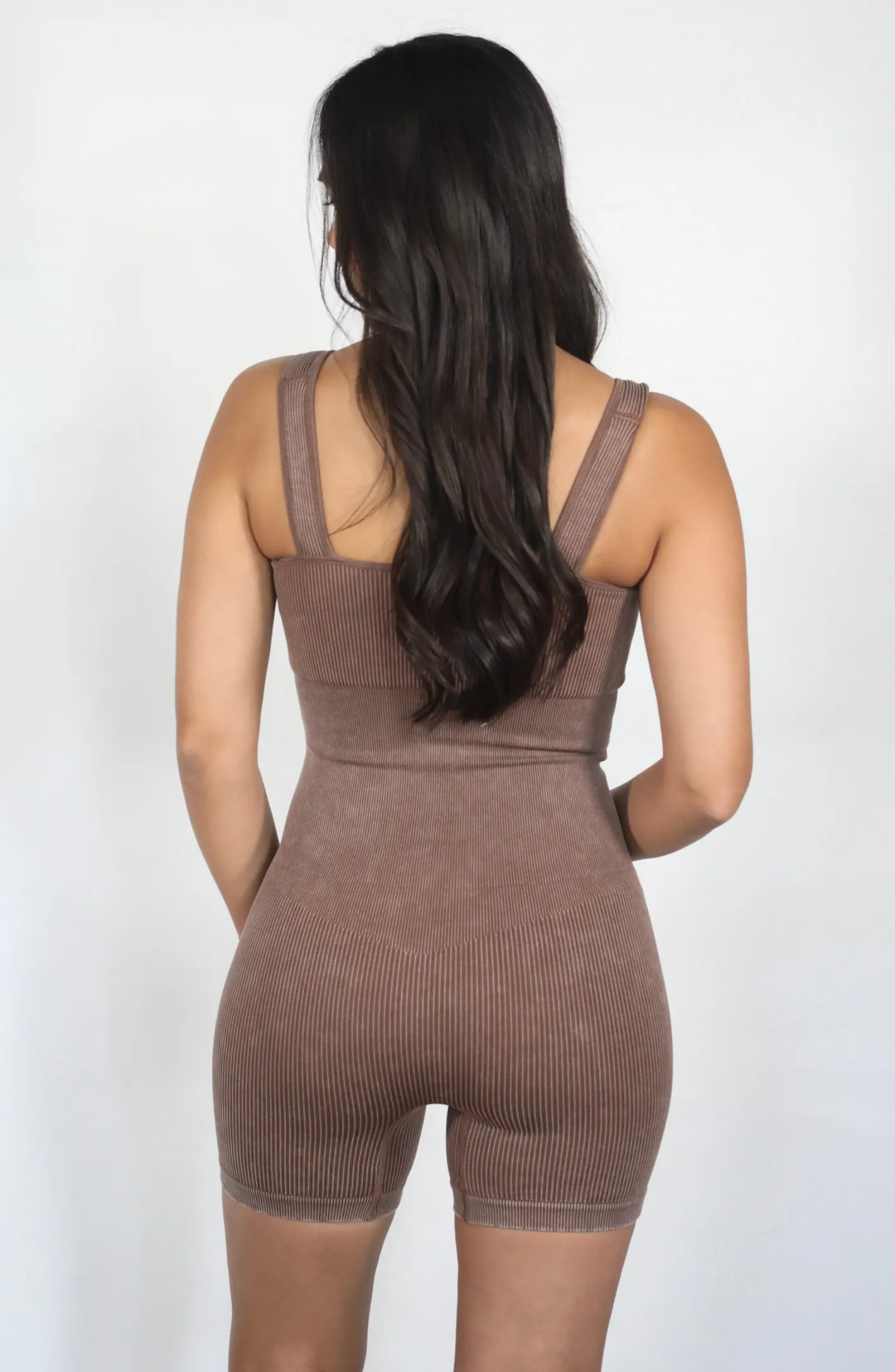 Love The Feeling Chocolate Colored Ribbed Romper