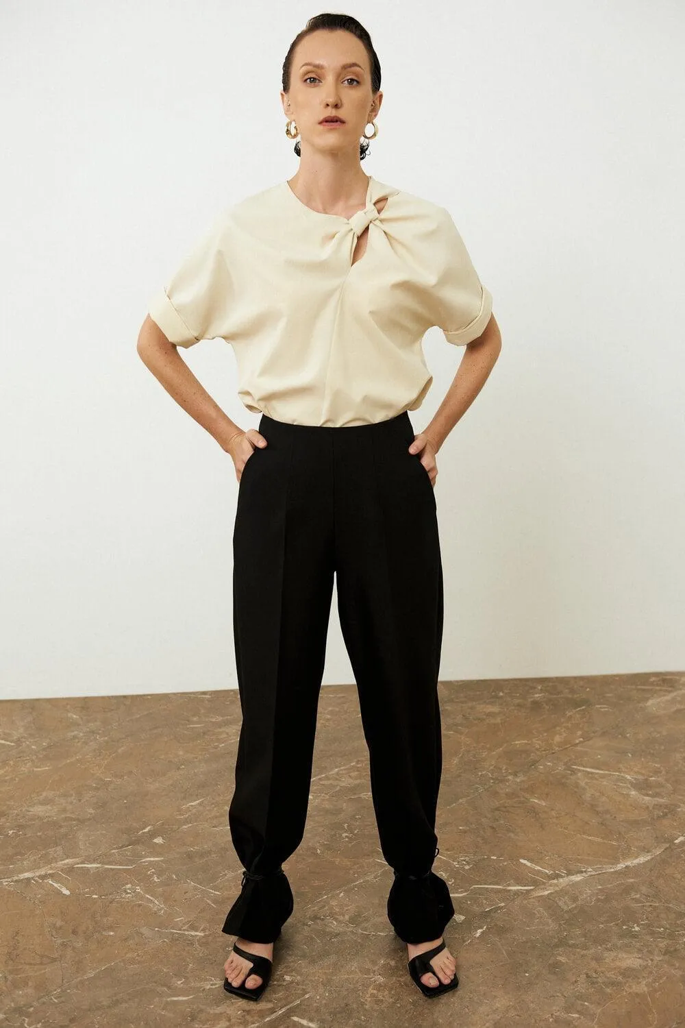 Luna Straight High Waist Twill Ankle Length Pants