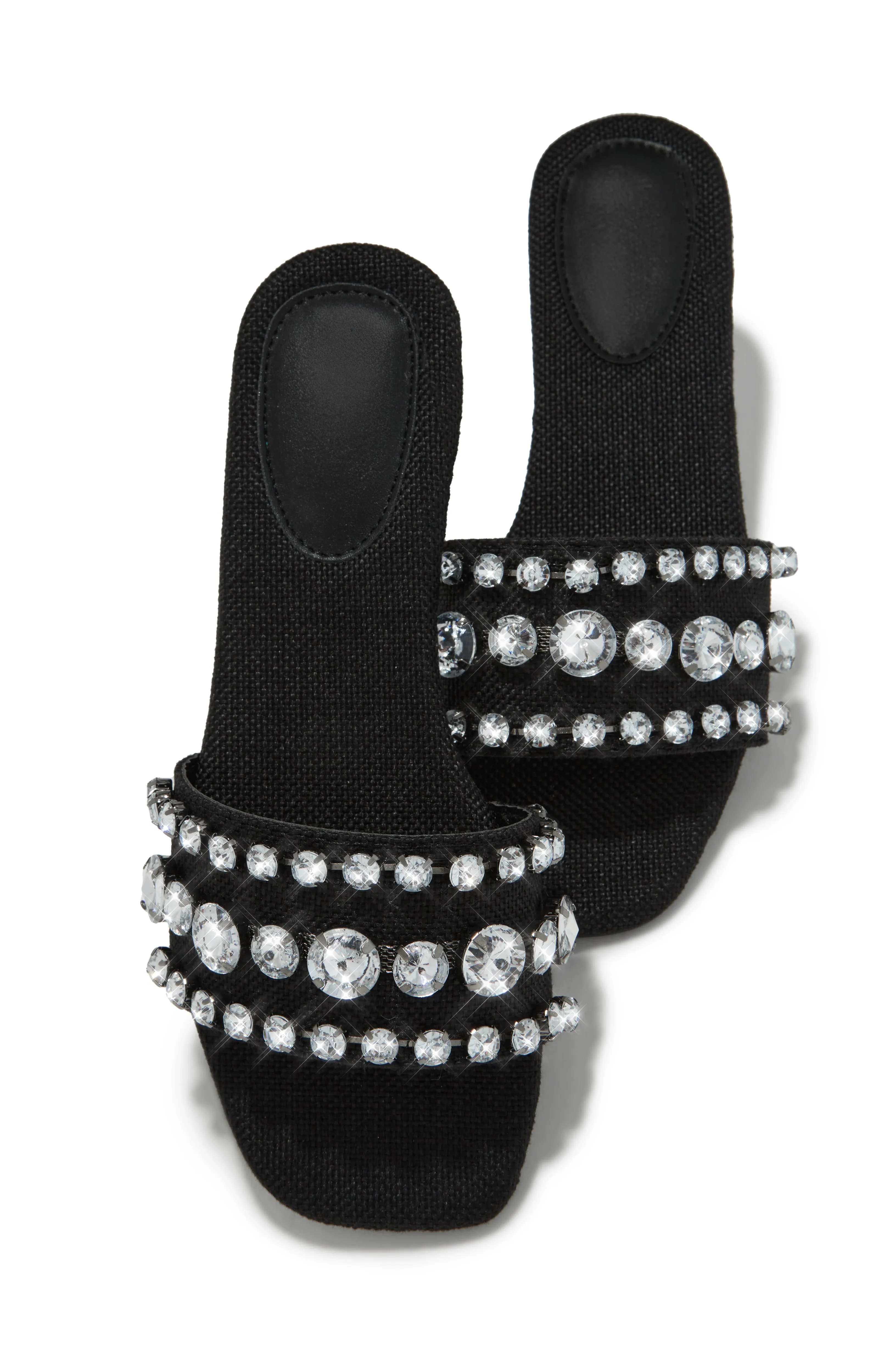 Luxe Paradise Embellished Slip On Sandals - Black