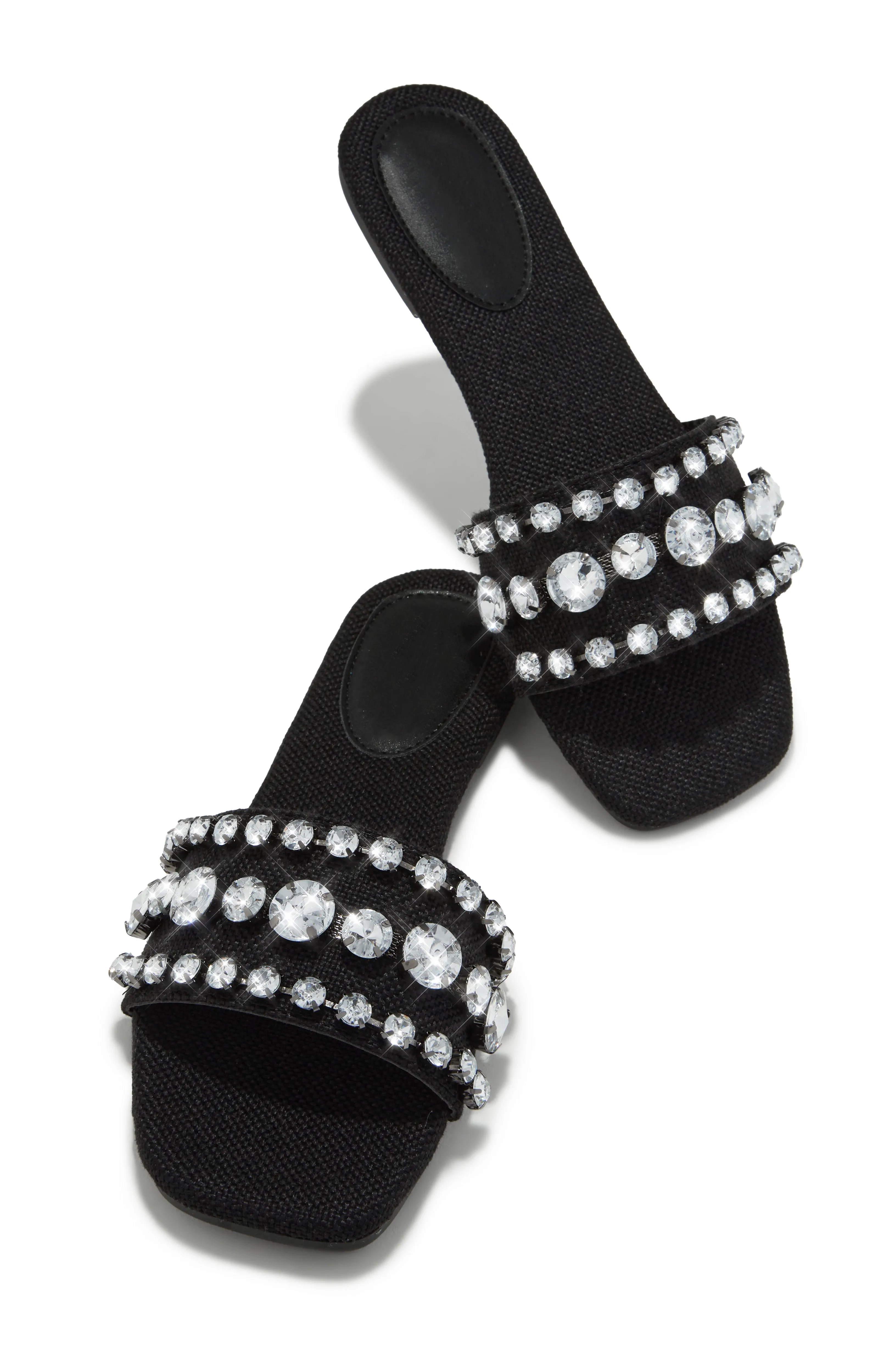 Luxe Paradise Embellished Slip On Sandals - Black