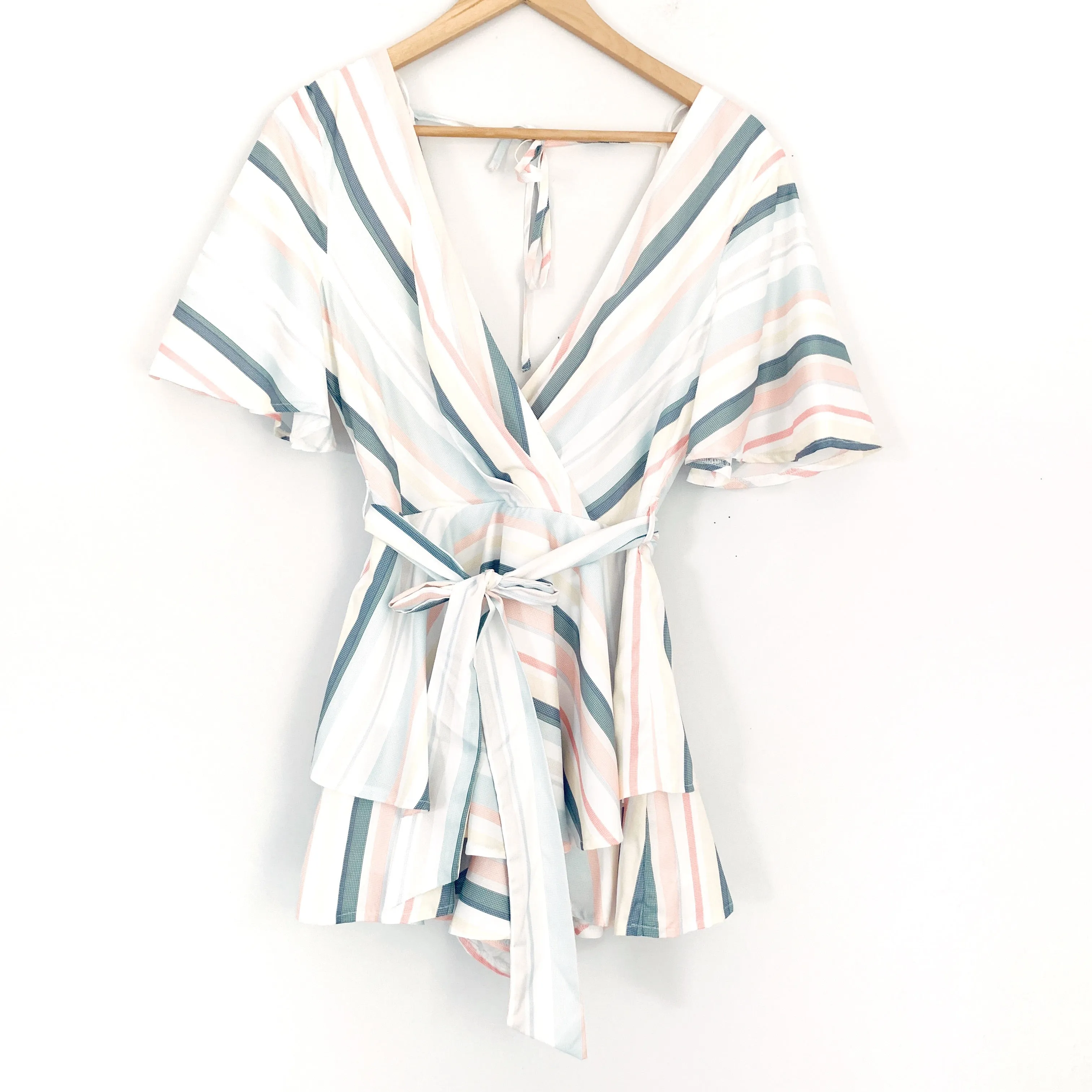 Luxxel White Striped V-neck Romper- Size S