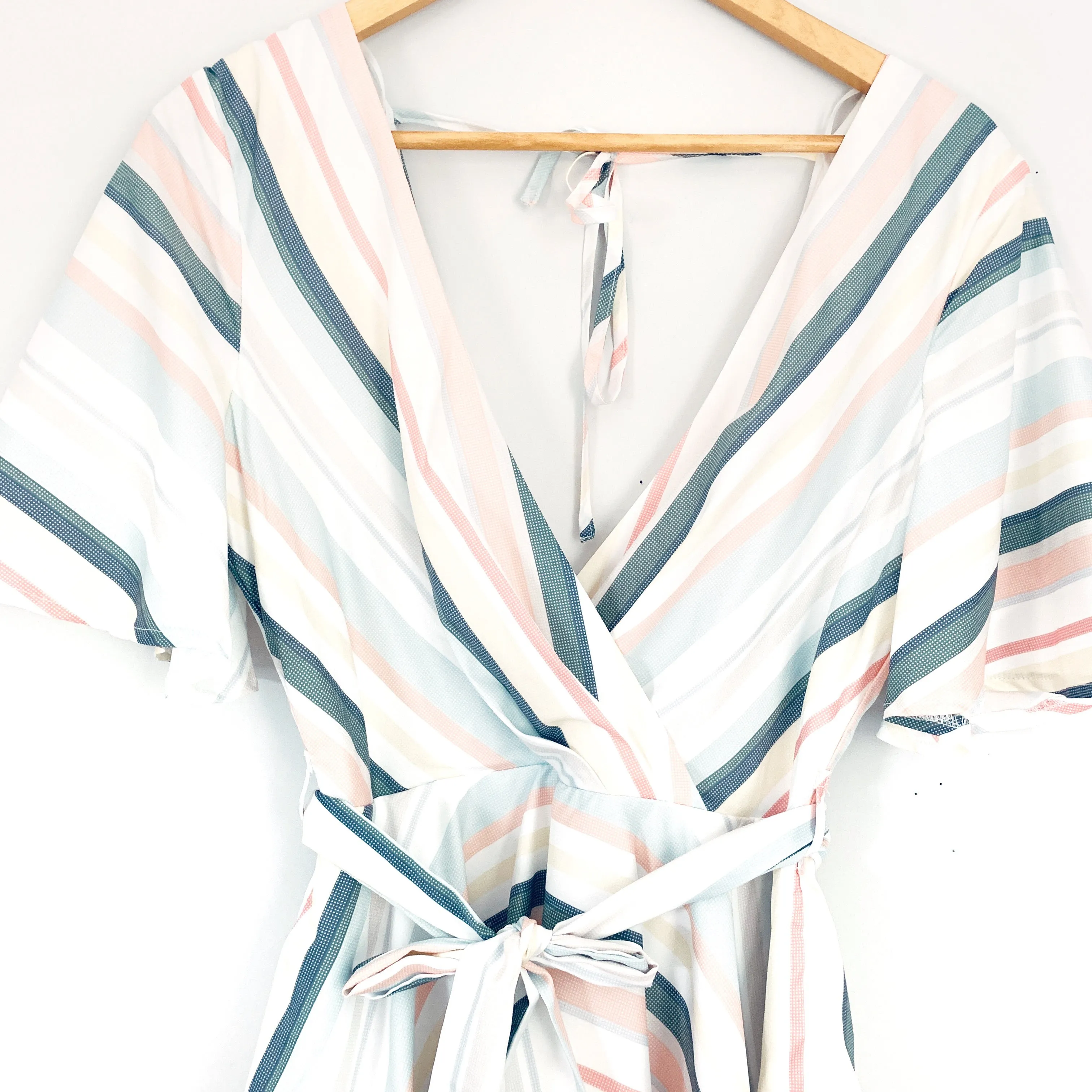 Luxxel White Striped V-neck Romper- Size S