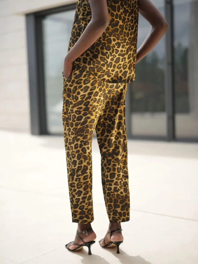 Mara Silk Pants in Leopard Print