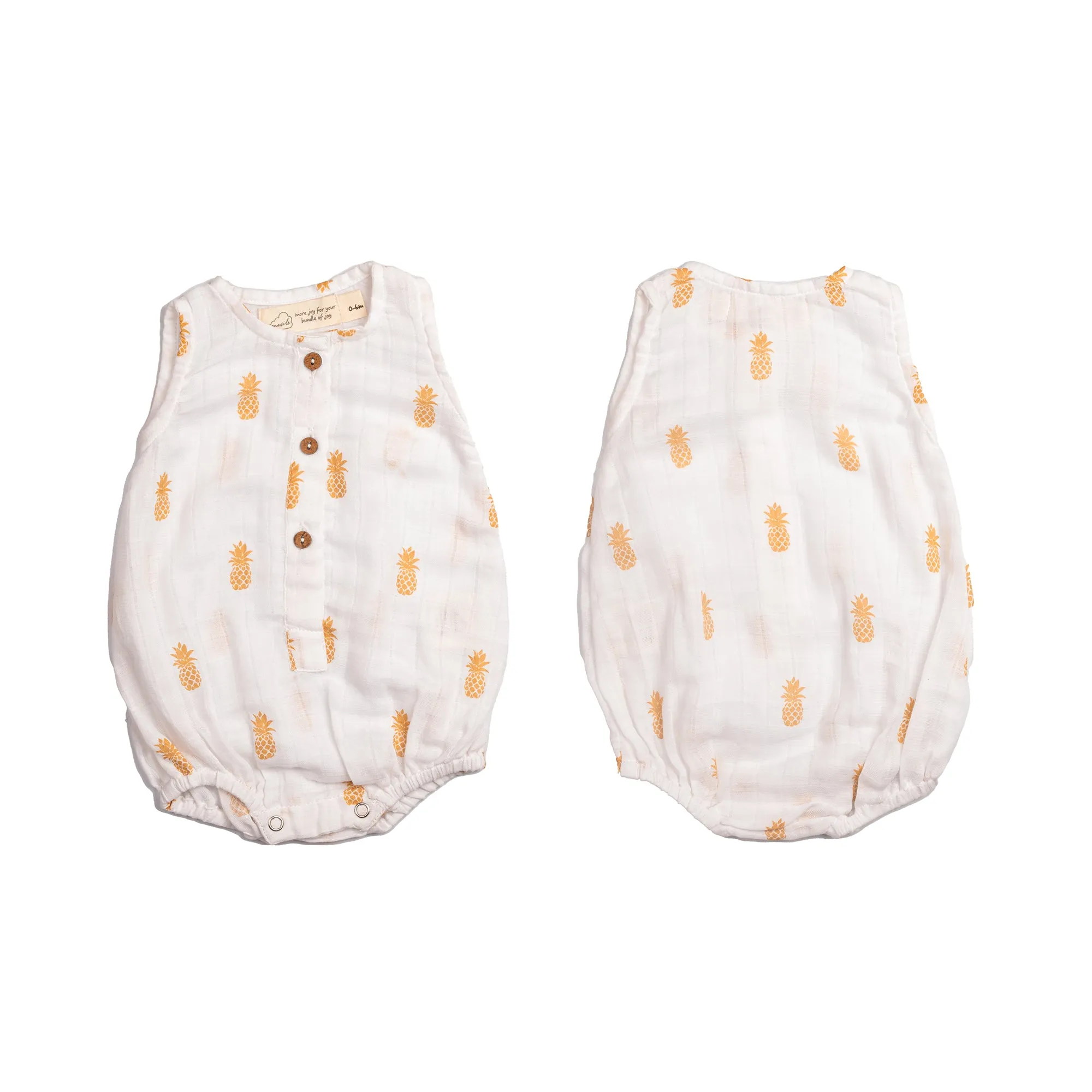 Masilo Organic Cotton Muslin Baby Romper 0 -6 Months (Pack of 3) – Pineapple Bliss