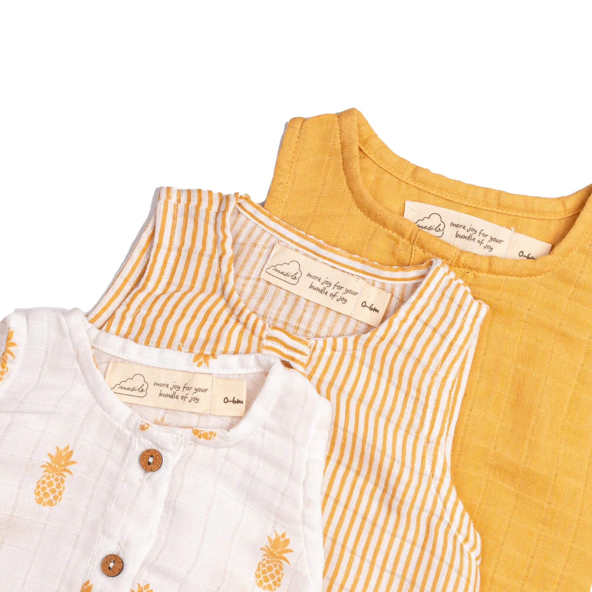 Masilo Organic Cotton Muslin Baby Romper 0 -6 Months (Pack of 3) – Pineapple Bliss