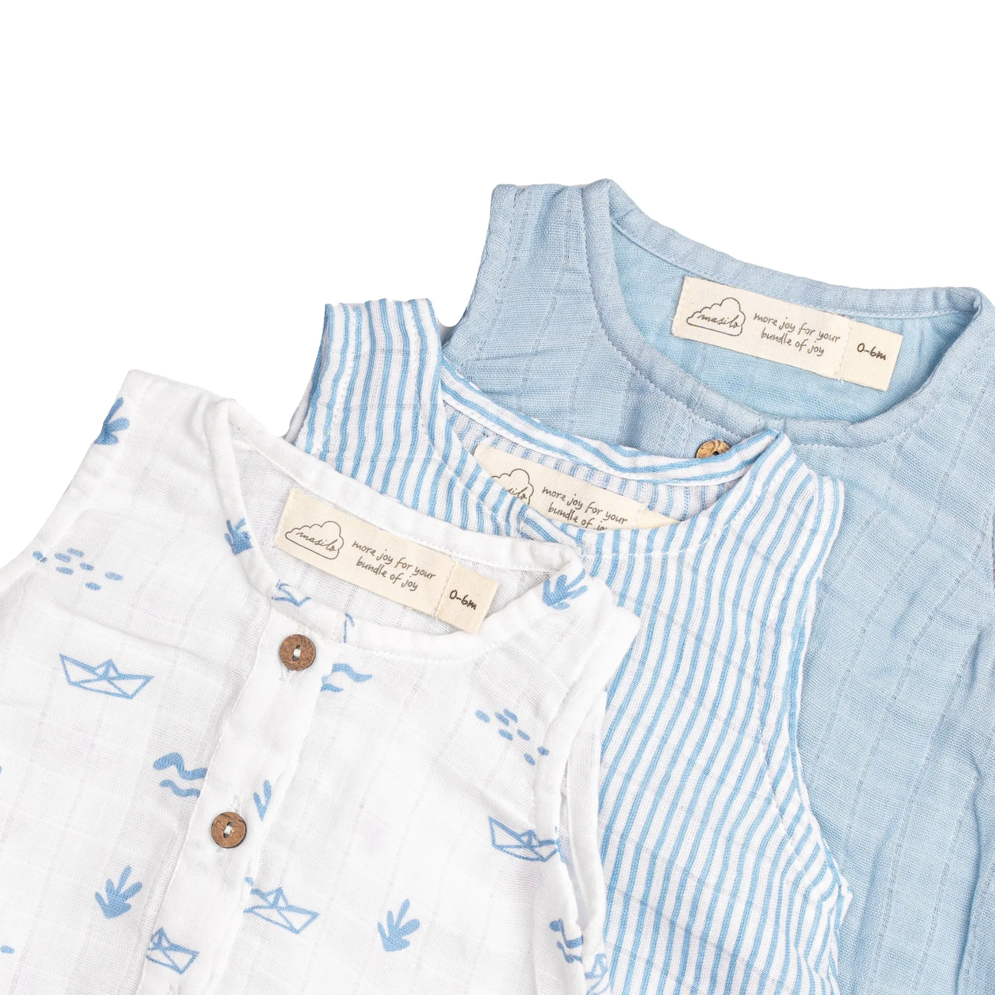 Masilo Organic Cotton Muslin Baby Romper 0-6 Months (Pack of 3) – Sea Breeze