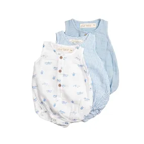 Masilo Organic Cotton Muslin Baby Romper 0-6 Months (Pack of 3) – Sea Breeze