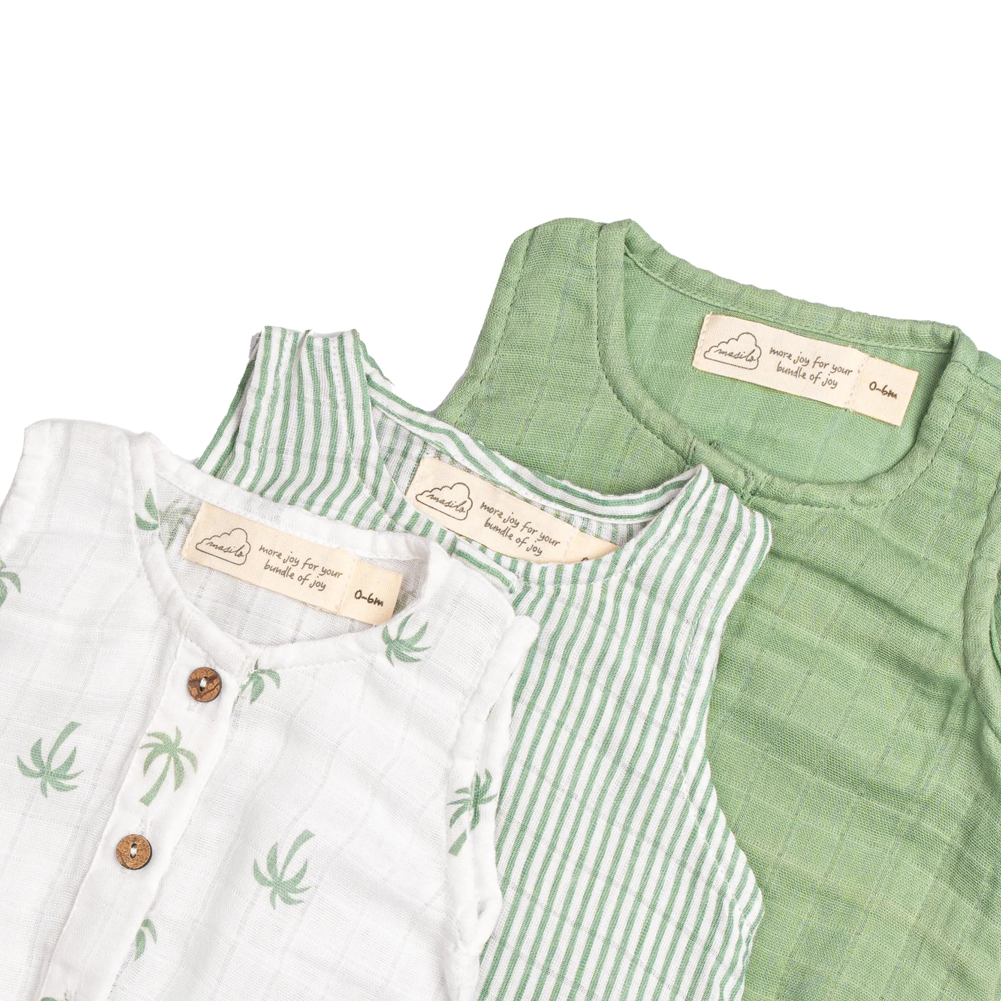 Masilo Organic Cotton Muslin Baby Romper (Pack of 3) – Palm Paradise