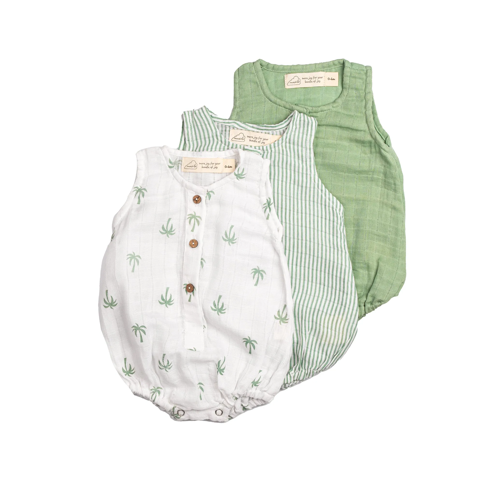 Masilo Organic Cotton Muslin Baby Romper (Pack of 3) – Palm Paradise