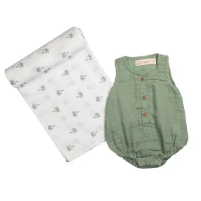 Masilo Organic Cotton Muslin Classic Snuggle Set (Romper and Swaddle) - Palm Paradise