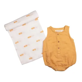 Masilo Organic Cotton Muslin Classic Snuggle Set (Romper and Swaddle) - Pineapple Bliss