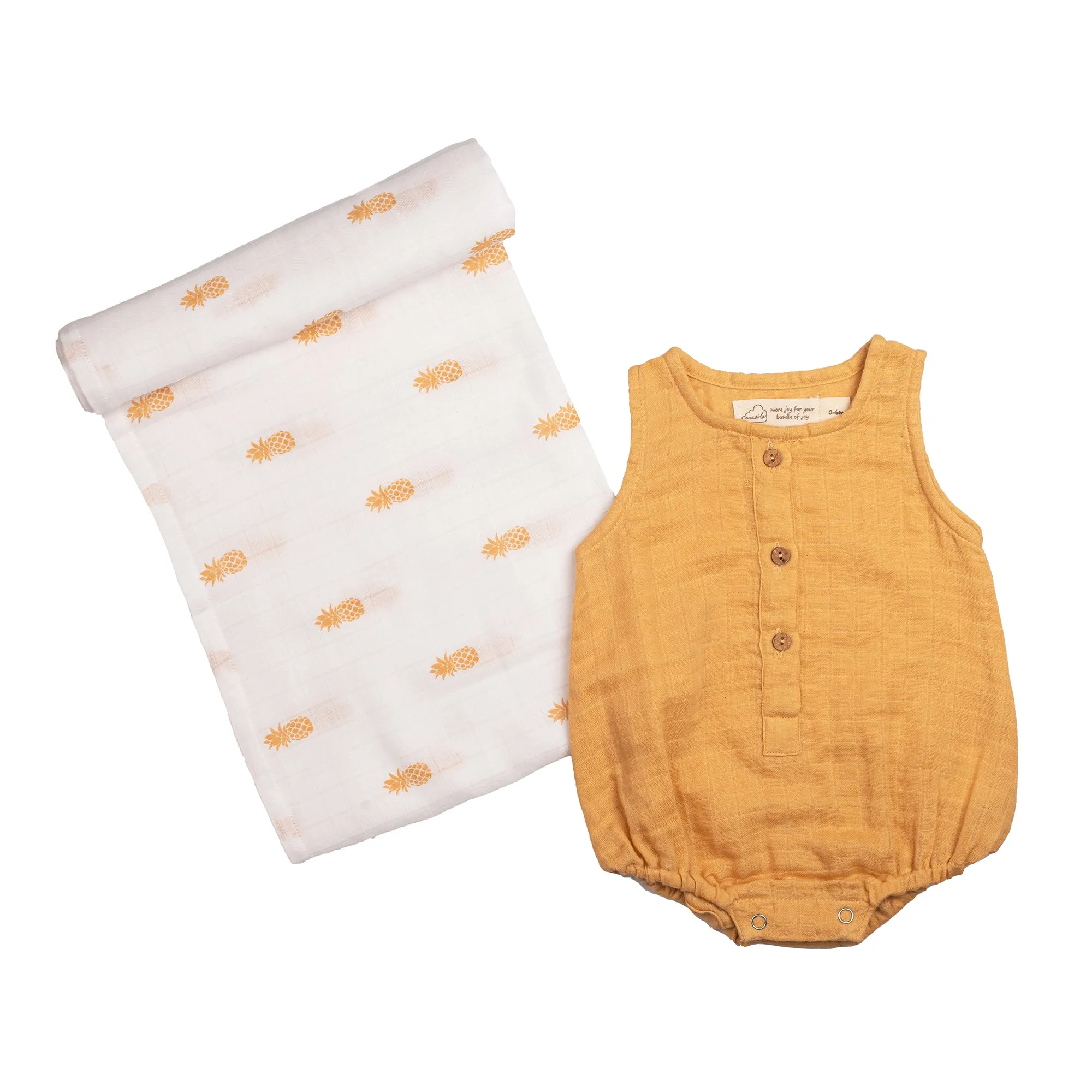 Masilo Organic Cotton Muslin Classic Snuggle Set (Romper and Swaddle) - Pineapple Bliss