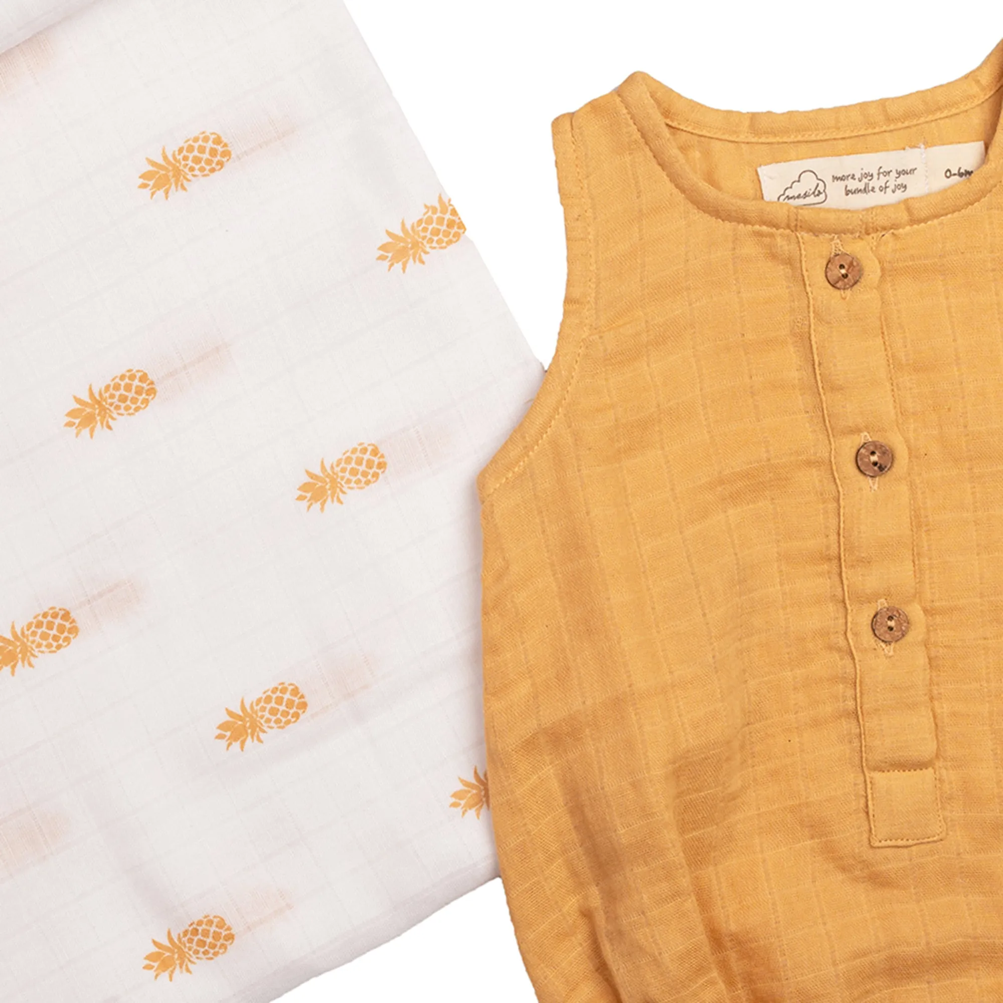 Masilo Organic Cotton Muslin Classic Snuggle Set (Romper and Swaddle) - Pineapple Bliss