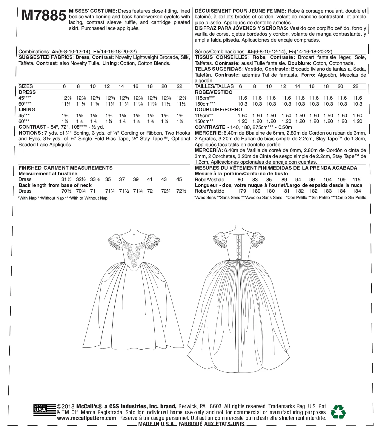 McCall's Pattern M7885 Misses' Costume