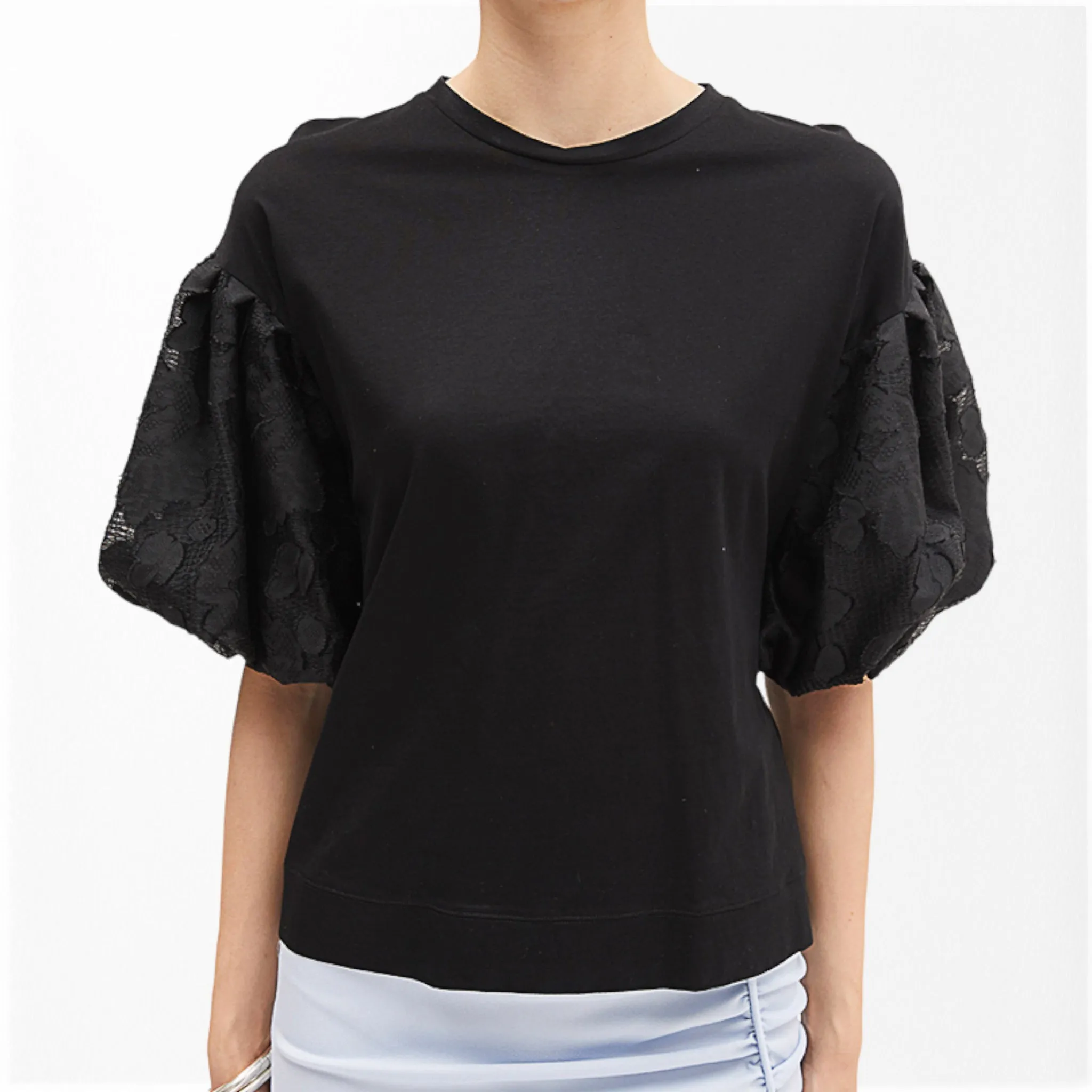 MEIMEIJ - KNIT TOP WITH LACE BLOUSON SLEEVE