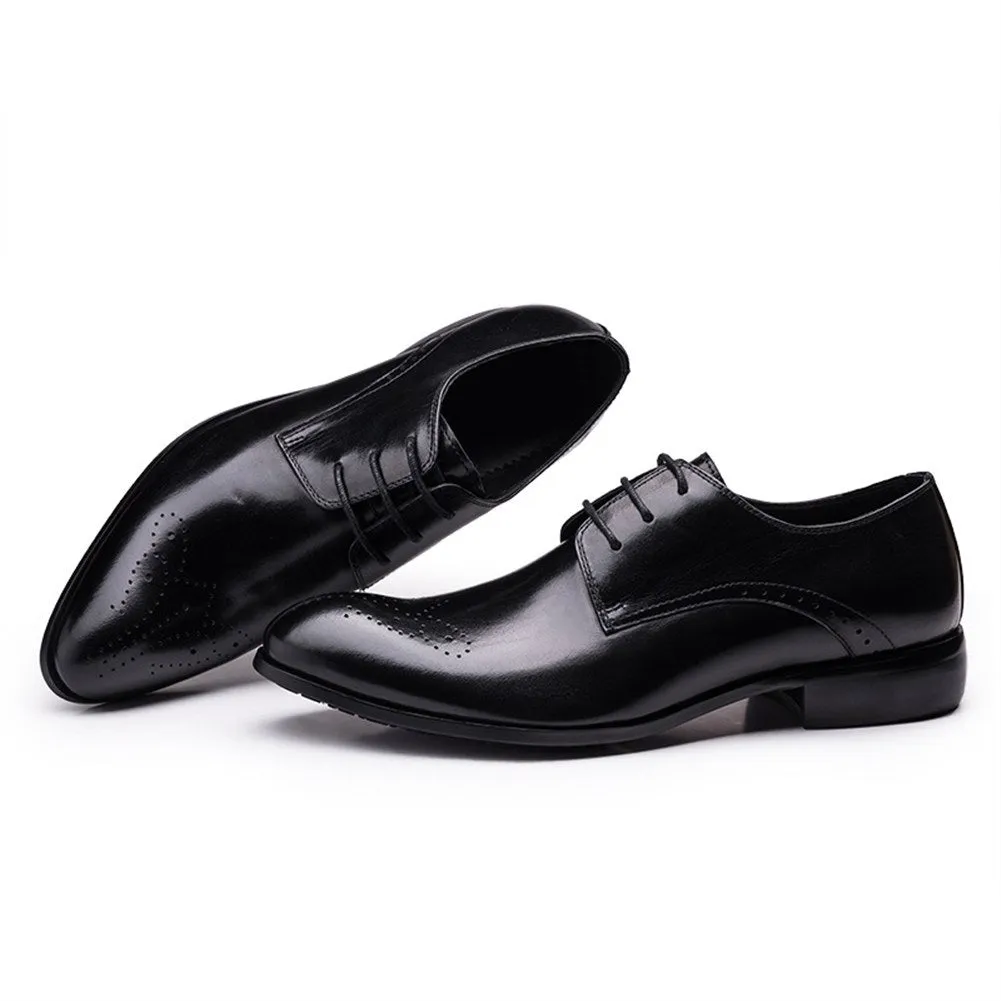 Men Round Toe Brogue Lace Up Formal Dress Shoes