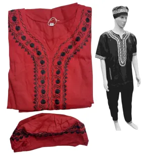 Men's 3Pcs  Embroidery Set- Burgundy