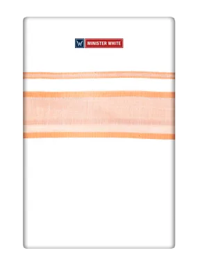 Mens Cotton White Double Layered Dhoti with Tangerine Fancy Kara - Empuran