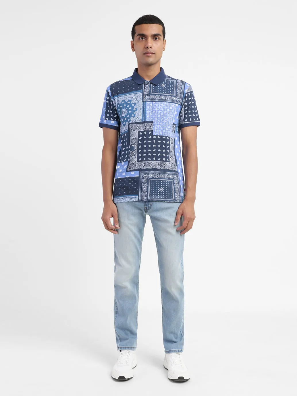 Men's Ethnic Motifs Polo T-shirt Blue