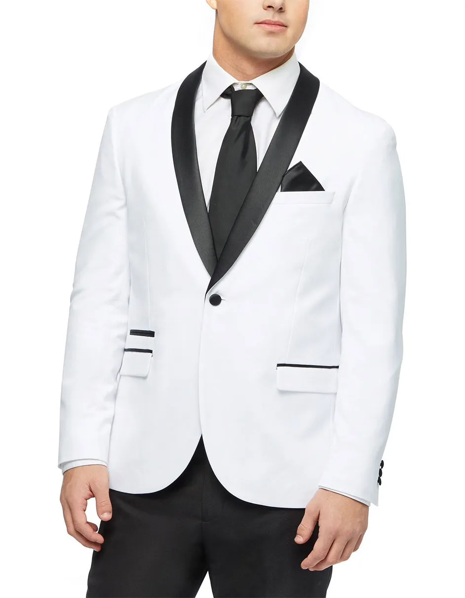 Mens Slim Fit 1 Button Shawl Lapel Tuxedo in White