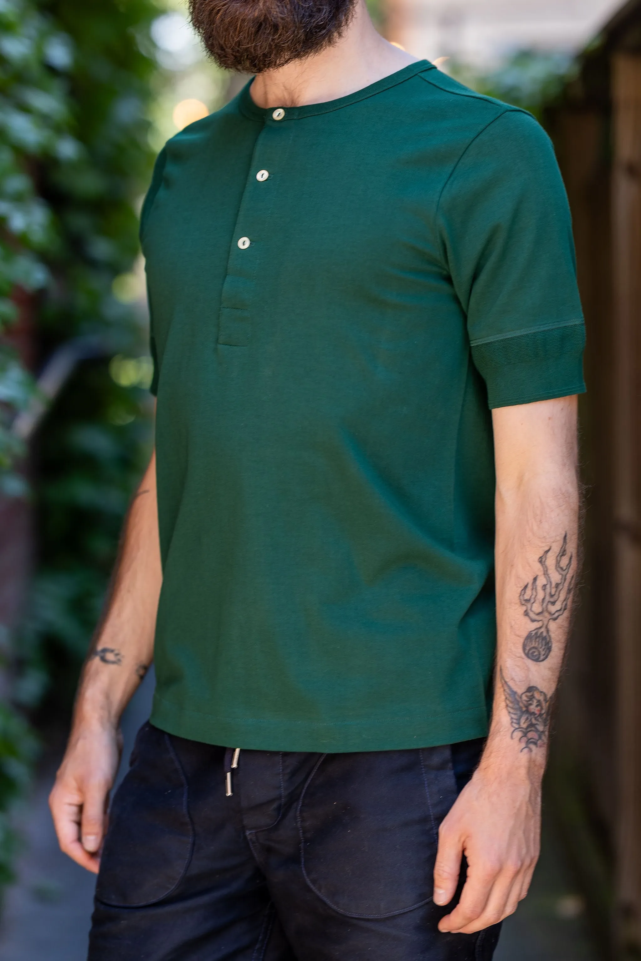 Merz b. Schwanen 207 Henley Short Sleeve - Classic Green