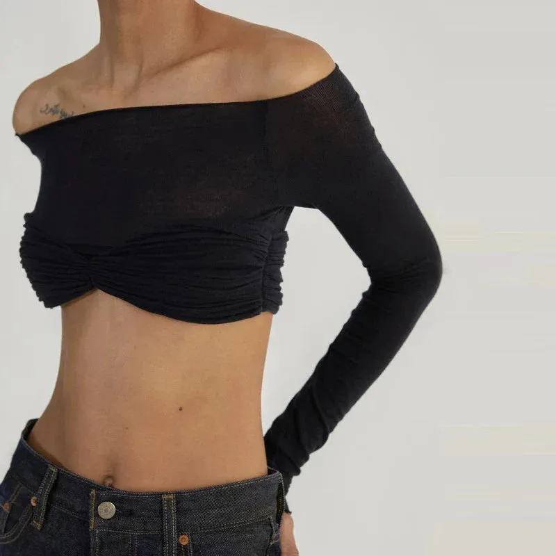 Mesh Off Shoulder Crop Top