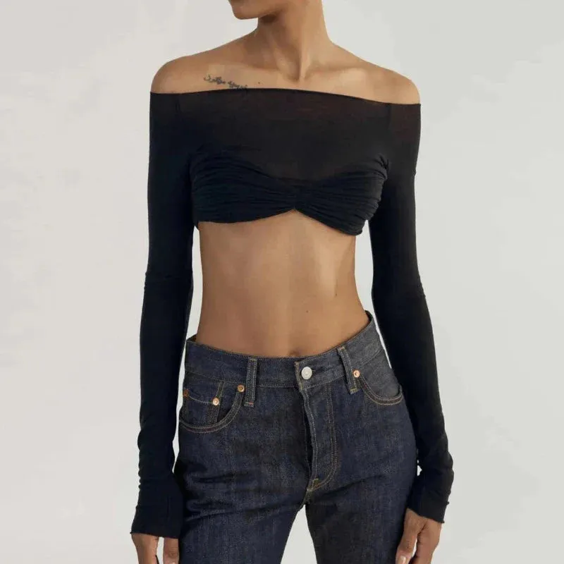 Mesh Off Shoulder Crop Top