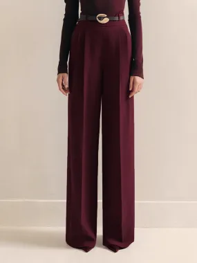 Metal-Belt Pleated High-Waist Pants