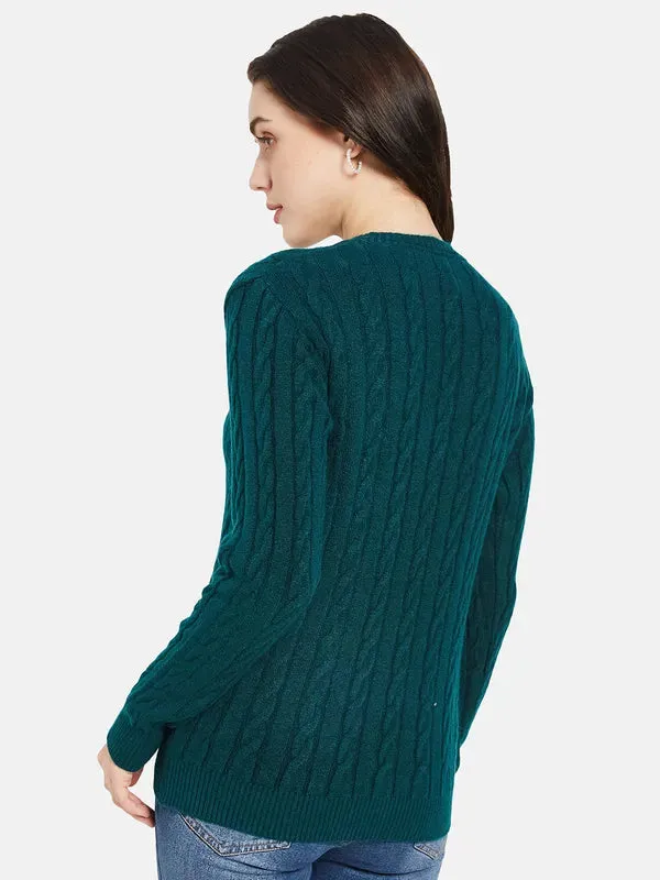 Mettle Women Green Striped Pullover