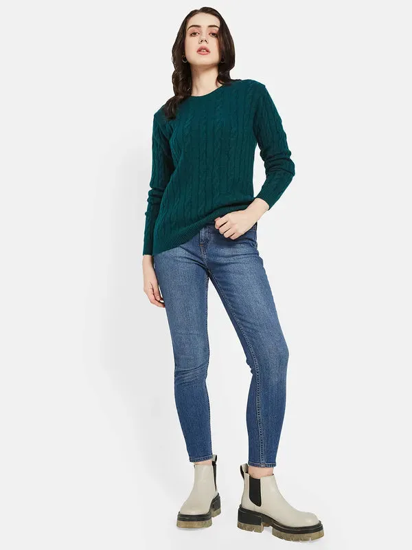 Mettle Women Green Striped Pullover