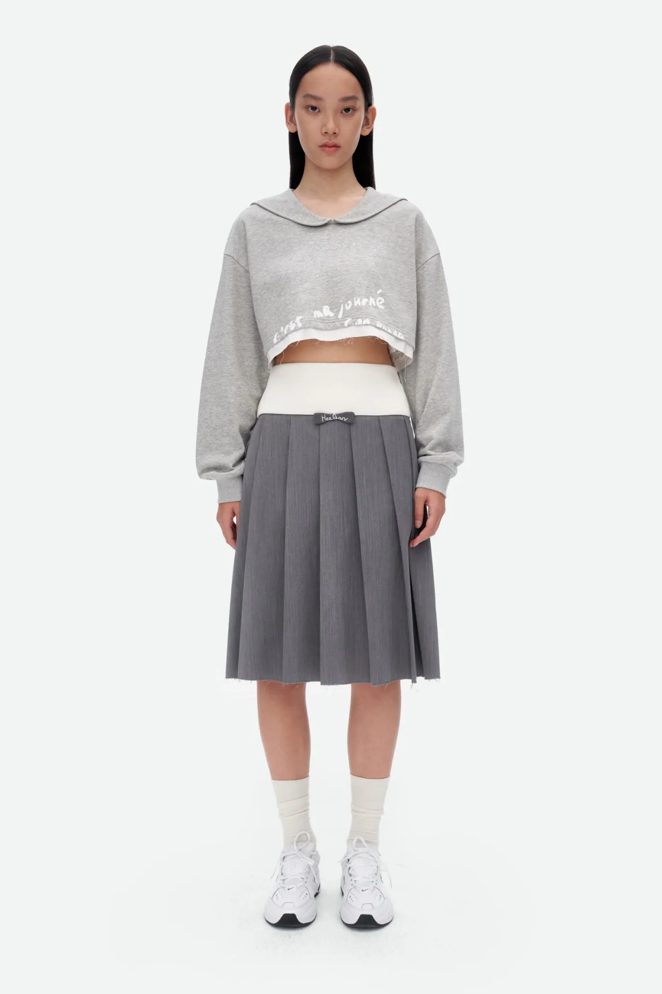 Mid-length Pleated Skirt in Grey