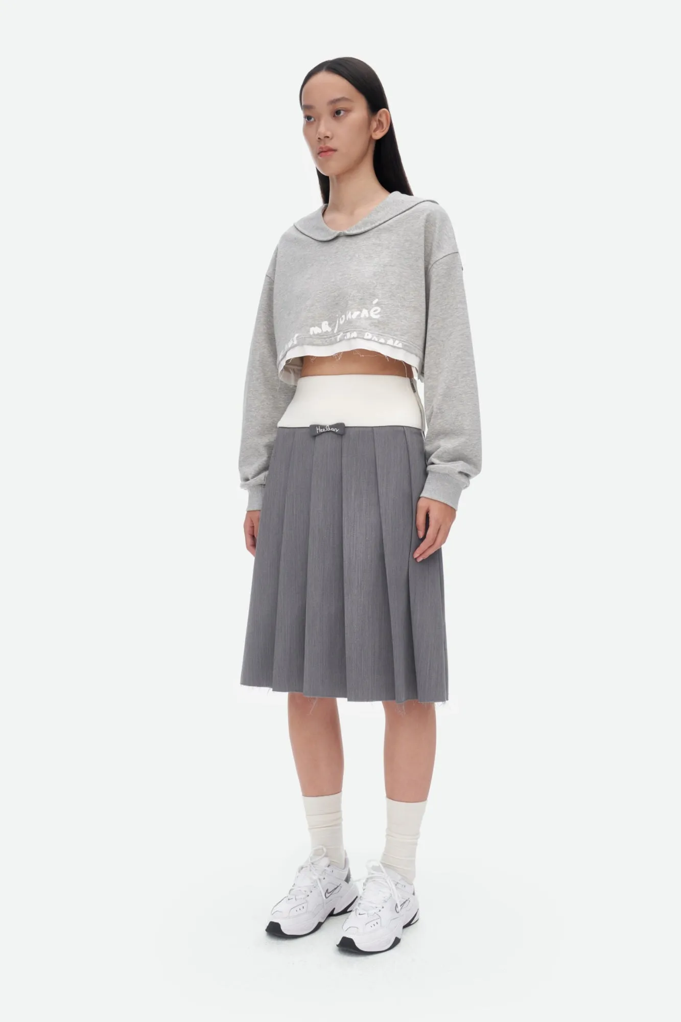 Mid-length Pleated Skirt in Grey