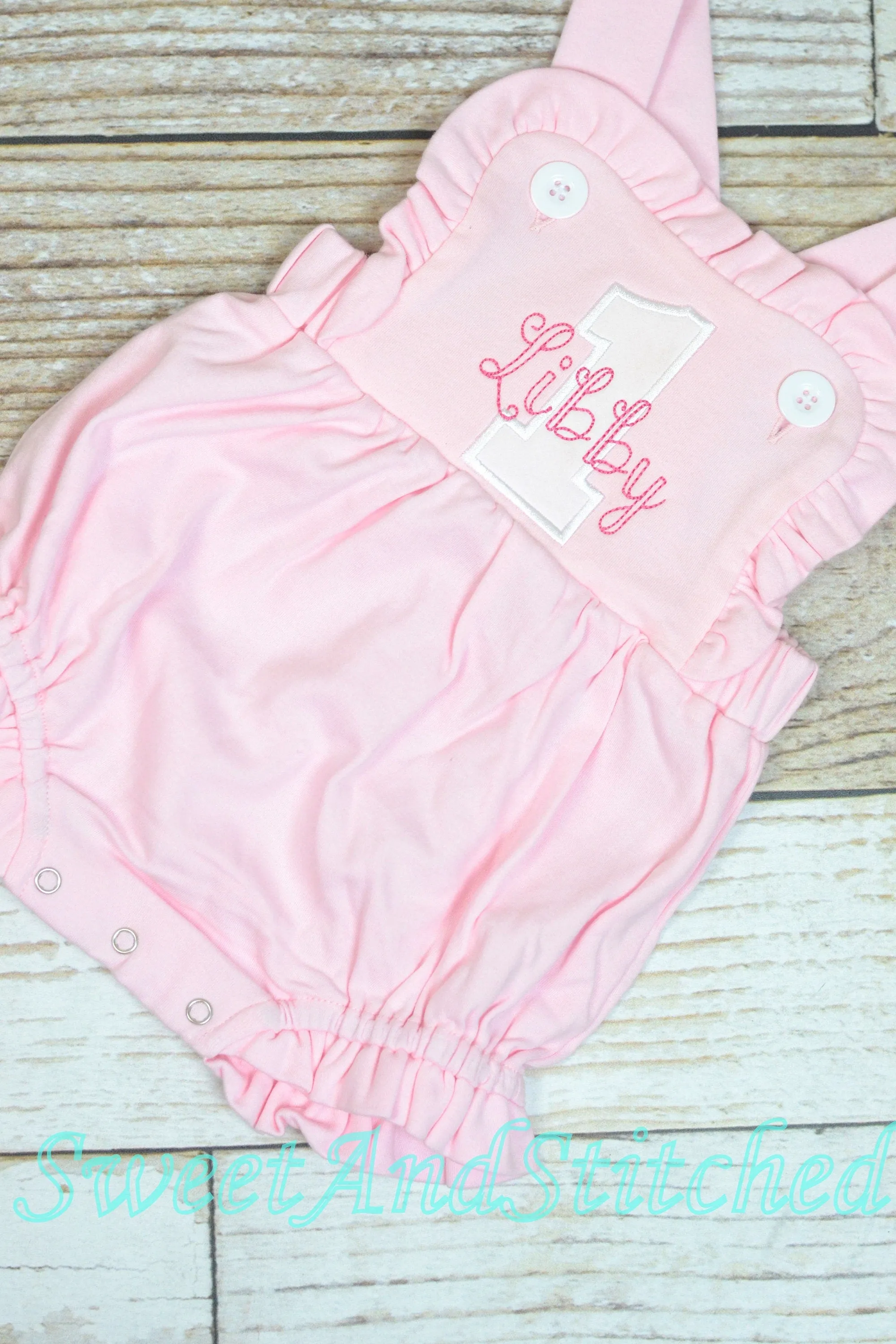 Monogrammed girls birthday outfit with number and name, girls birthday bubble cake smash outfit, 1st birthday cake smash outfit