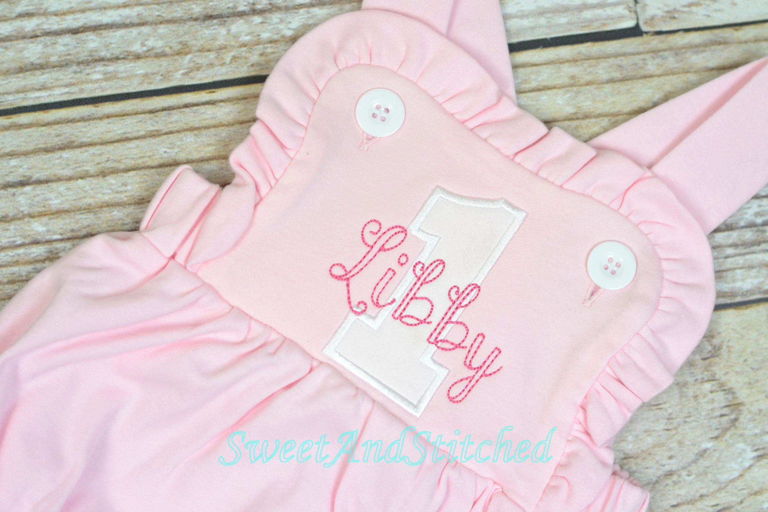 Monogrammed girls birthday outfit with number and name, girls birthday bubble cake smash outfit, 1st birthday cake smash outfit