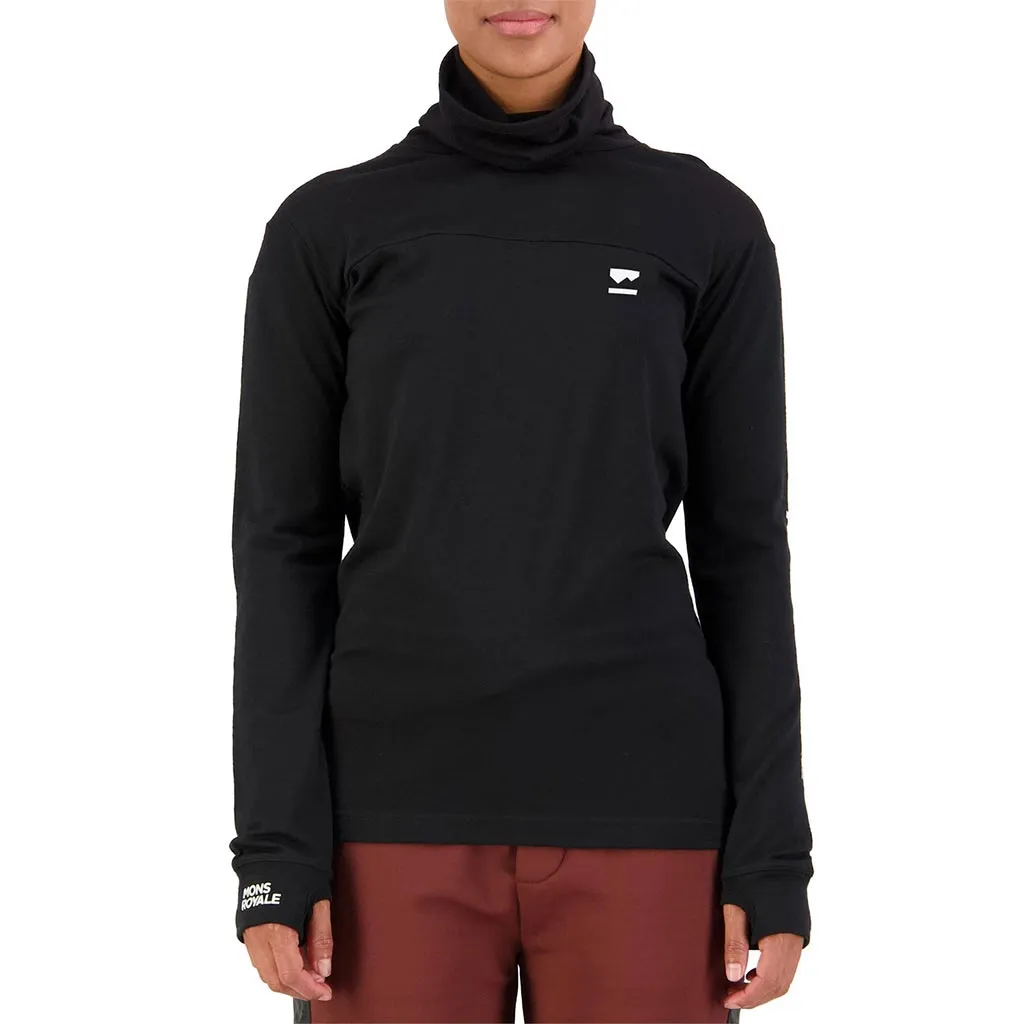 Mons Royale 2022 Womens Yotei BF High Neck Base Layer Top - Logo Black