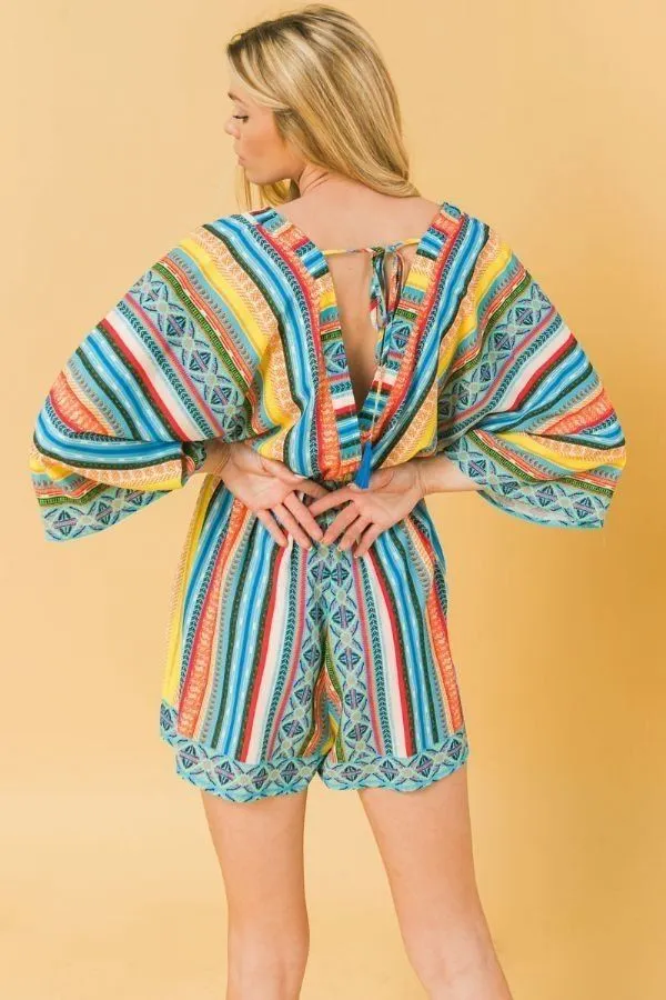 Multicolored Surplice Romper