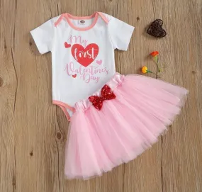 My First Valentines Days Romper, Tutu and Headband #1000614