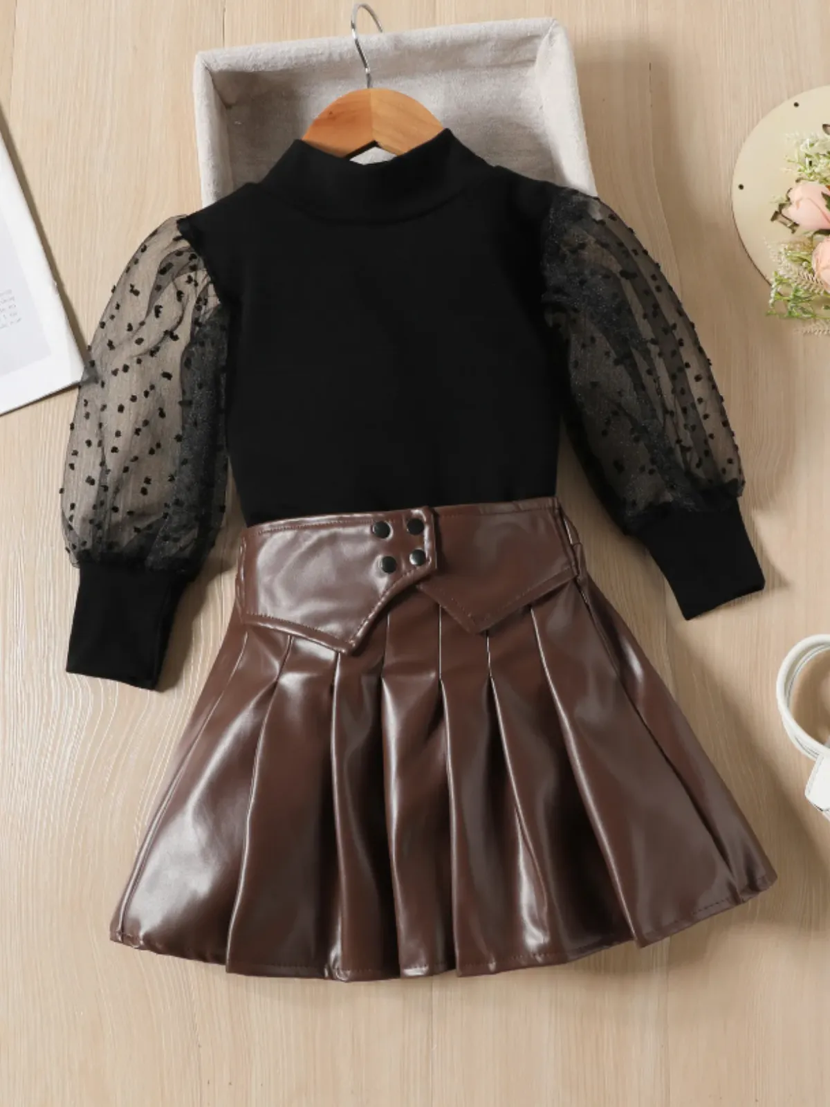 My Style Star Pleated Vegan Leather Skirt Set