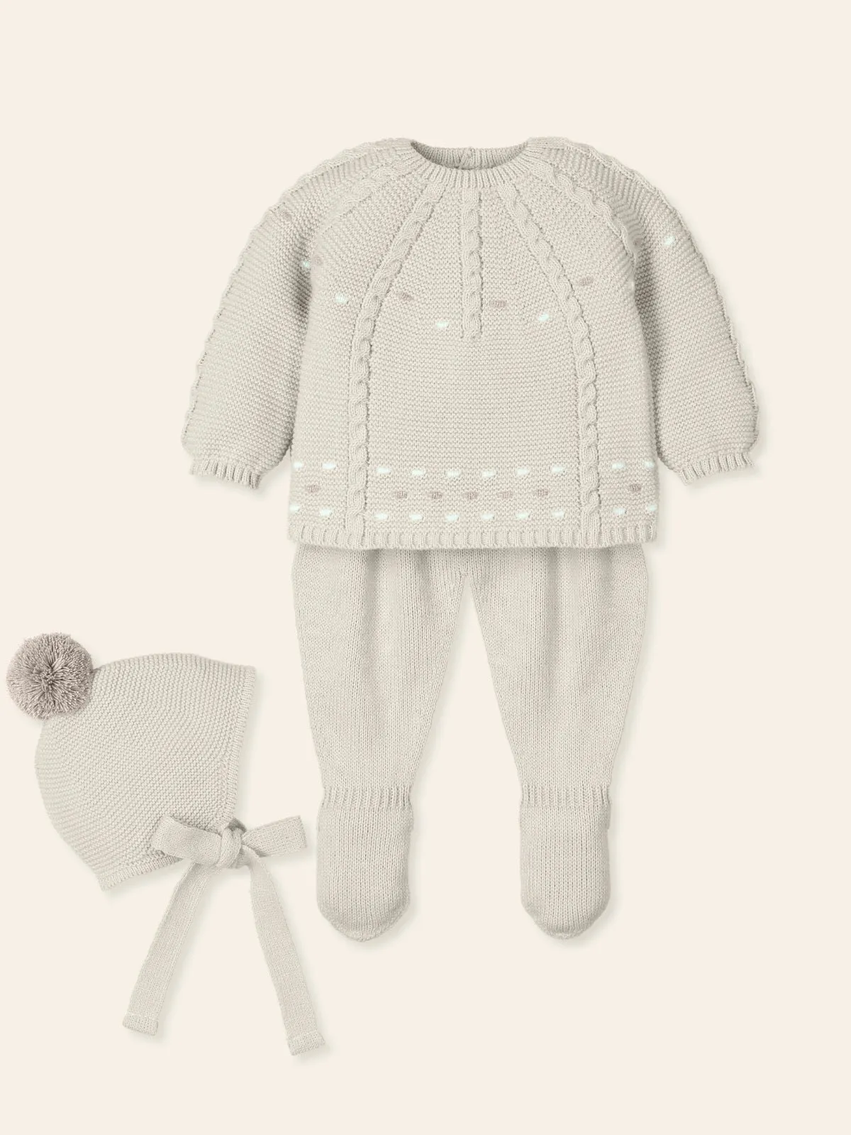 Natural Color AMAR FOUR Pieces Knitted Outfit for Newborn