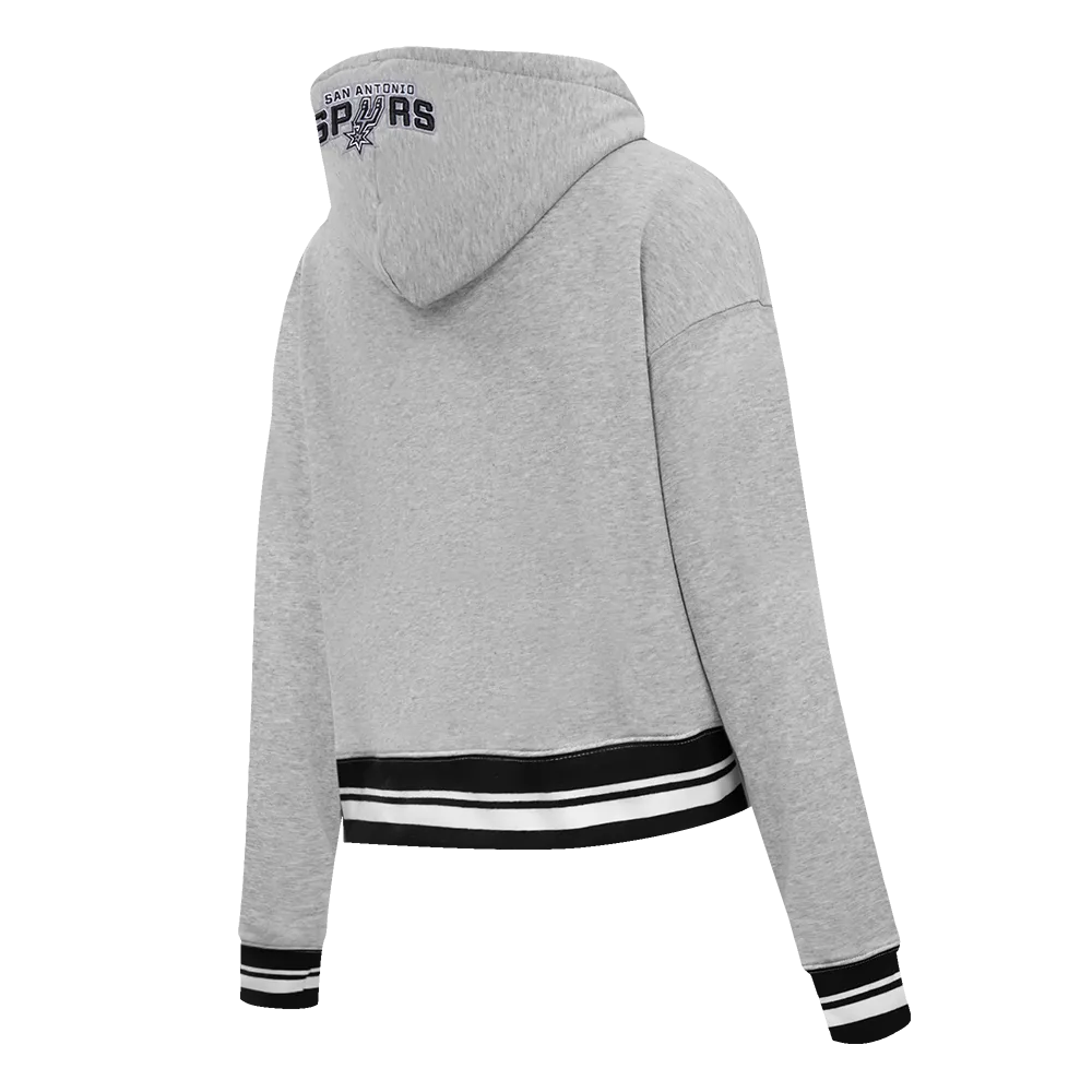 NBA SAN ANTONIO SPURS SCRIPT TAIL WOMEN'S RIB FLC CROPPED PO HOODIE (HEATHER GRAY/BLACK)