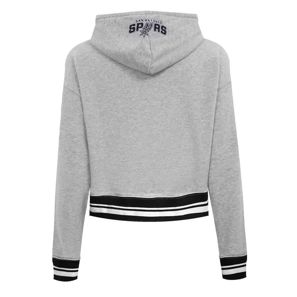 NBA SAN ANTONIO SPURS SCRIPT TAIL WOMEN'S RIB FLC CROPPED PO HOODIE (HEATHER GRAY/BLACK)