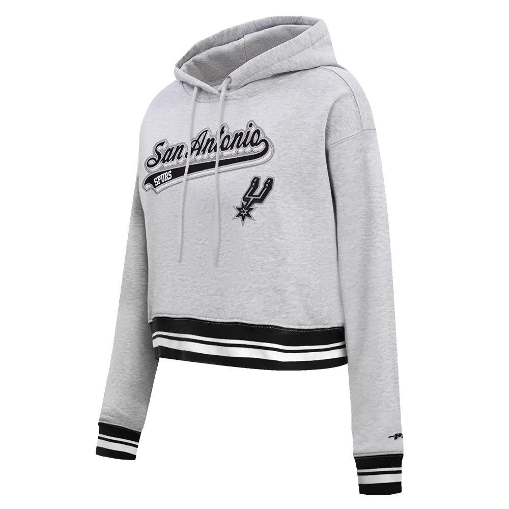 NBA SAN ANTONIO SPURS SCRIPT TAIL WOMEN'S RIB FLC CROPPED PO HOODIE (HEATHER GRAY/BLACK)